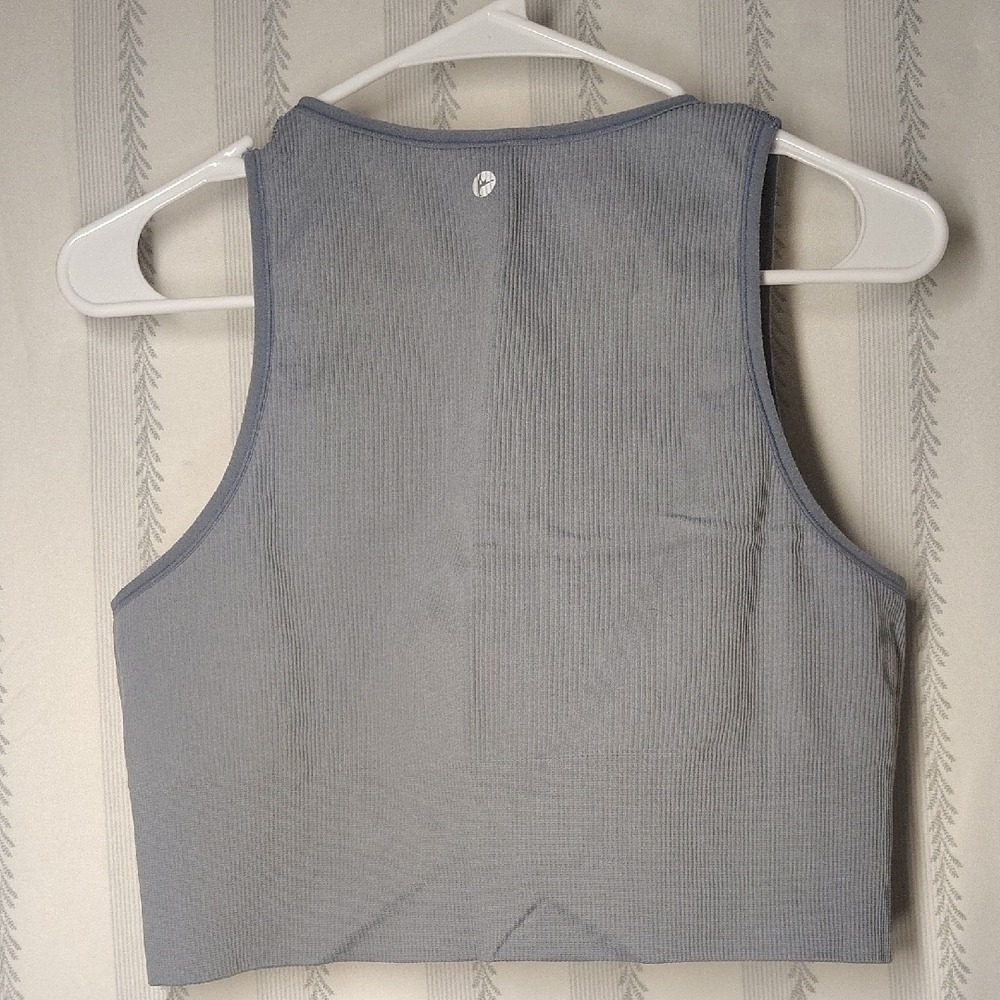 90°Degree By Reflex Blue/Gray V-Neck Ribbed Crop Top/ Sports Bra Sz LG/XL - Picture 2 of 2